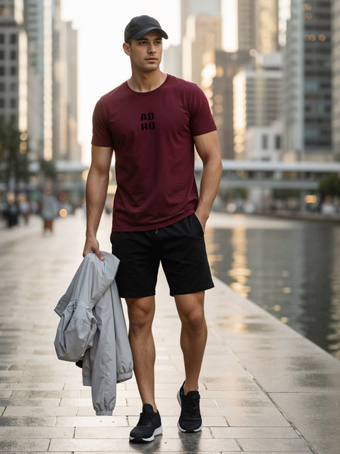 Adro Men’s Regular Fit T-Shirt – Minimal ADRO Text Design | 180 GSM Cotton Lycra Half Sleeve Round Neck Logo Tee