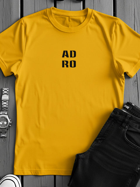 Adro Men’s Regular Fit T-Shirt – Minimal ADRO Text Design | 180 GSM Cotton Lycra Half Sleeve Round Neck Logo Tee