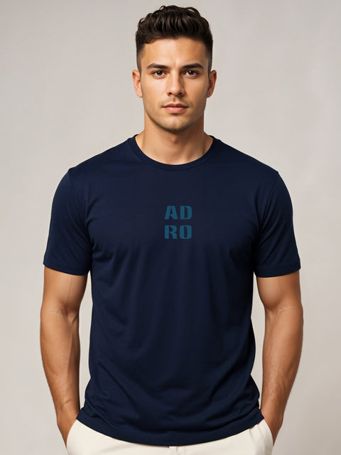 Adro Men’s Regular Fit T-Shirt – Minimal ADRO Text Design | 180 GSM Cotton Lycra Half Sleeve Round Neck Logo Tee