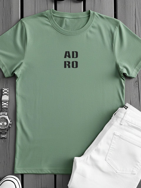 Adro Men’s Regular Fit T-Shirt – Minimal ADRO Text Design | 180 GSM Cotton Lycra Half Sleeve Round Neck Logo Tee