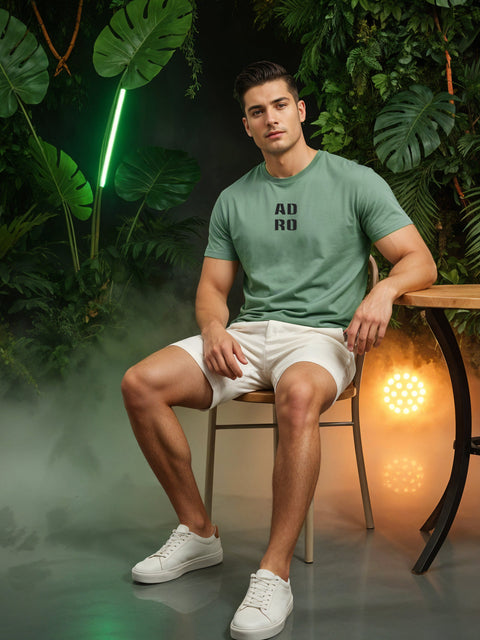 Adro Men’s Regular Fit T-Shirt – Minimal ADRO Text Design | 180 GSM Cotton Lycra Half Sleeve Round Neck Logo Tee