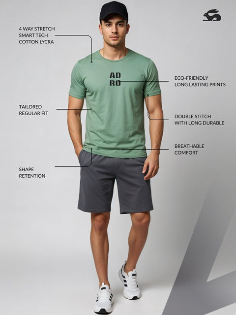 Adro Men’s Regular Fit T-Shirt – Minimal ADRO Text Design | 180 GSM Cotton Lycra Half Sleeve Round Neck Logo Tee