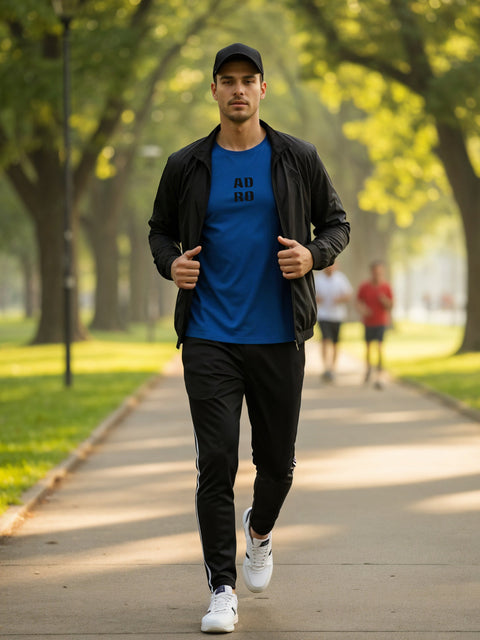 Adro Men’s Regular Fit T-Shirt – Minimal ADRO Text Design | 180 GSM Cotton Lycra Half Sleeve Round Neck Logo Tee