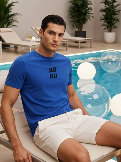 Adro Men’s Regular Fit T-Shirt – Minimal ADRO Text Design | 180 GSM Cotton Lycra Half Sleeve Round Neck Logo Tee