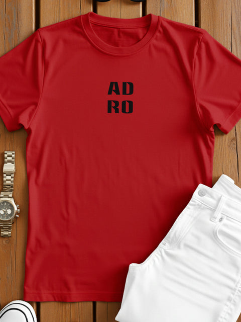 Adro Men’s Regular Fit T-Shirt – Minimal ADRO Text Design | 180 GSM Cotton Lycra Half Sleeve Round Neck Logo Tee