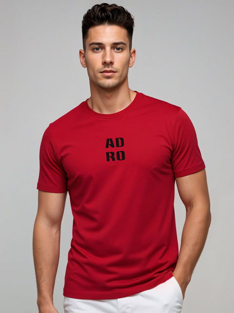 Adro Men’s Regular Fit T-Shirt – Minimal ADRO Text Design | 180 GSM Cotton Lycra Half Sleeve Round Neck Logo Tee