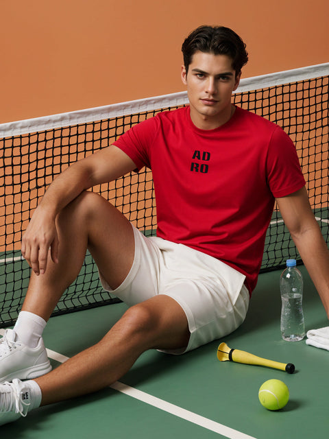 Adro Men’s Regular Fit T-Shirt – Minimal ADRO Text Design | 180 GSM Cotton Lycra Half Sleeve Round Neck Logo Tee