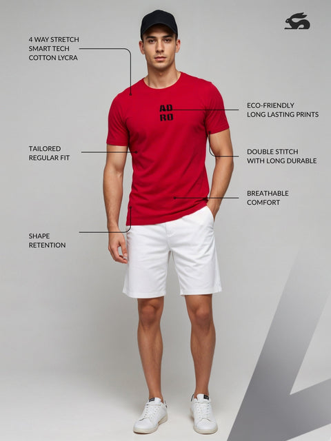 Adro Men’s Regular Fit T-Shirt – Minimal ADRO Text Design | 180 GSM Cotton Lycra Half Sleeve Round Neck Logo Tee