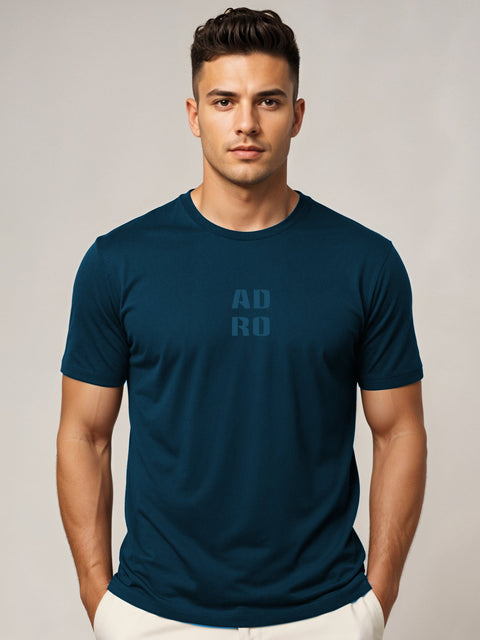 Adro Men’s Regular Fit T-Shirt – Minimal ADRO Text Design | 180 GSM Cotton Lycra Half Sleeve Round Neck Logo Tee