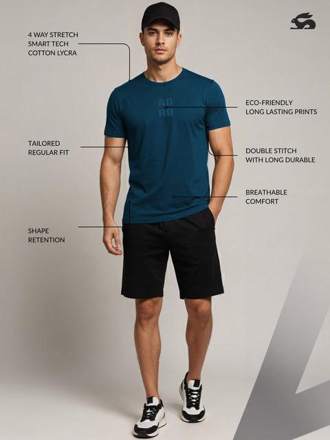 Adro Men’s Regular Fit T-Shirt – Minimal ADRO Text Design | 180 GSM Cotton Lycra Half Sleeve Round Neck Logo Tee