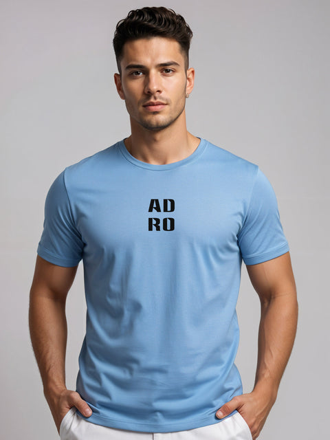 Adro Men’s Regular Fit T-Shirt – Minimal ADRO Text Design | 180 GSM Cotton Lycra Half Sleeve Round Neck Logo Tee