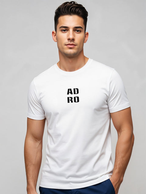 Adro Men’s Regular Fit T-Shirt – Minimal ADRO Text Design | 180 GSM Cotton Lycra Half Sleeve Round Neck Logo Tee
