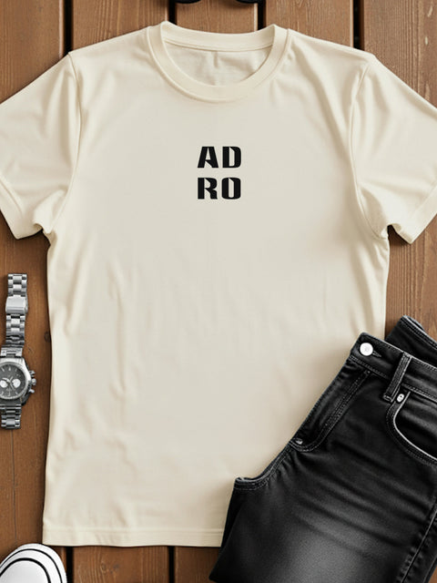 Adro Men’s Regular Fit T-Shirt – Minimal ADRO Text Design | 180 GSM Cotton Lycra Half Sleeve Round Neck Logo Tee