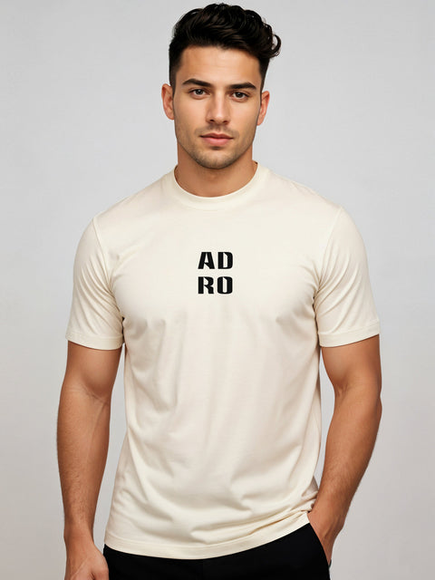 Adro Men’s Regular Fit T-Shirt – Minimal ADRO Text Design | 180 GSM Cotton Lycra Half Sleeve Round Neck Logo Tee