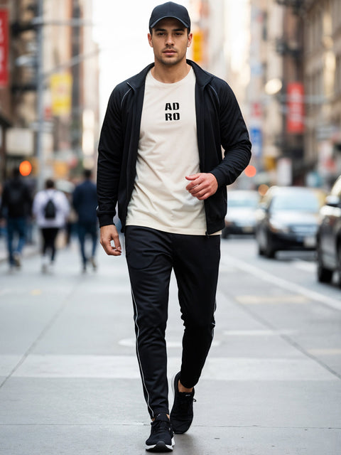 Adro Men’s Regular Fit T-Shirt – Minimal ADRO Text Design | 180 GSM Cotton Lycra Half Sleeve Round Neck Logo Tee