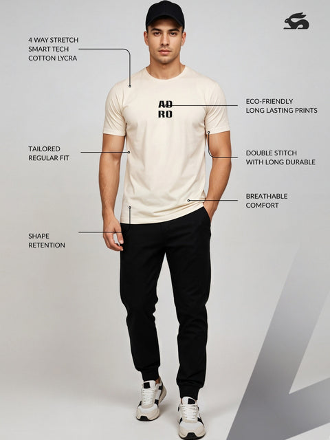 Adro Men’s Regular Fit T-Shirt – Minimal ADRO Text Design | 180 GSM Cotton Lycra Half Sleeve Round Neck Logo Tee