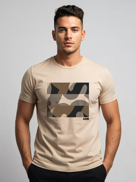 Adro Men’s Regular Fit T-Shirt – Abstract Camo Lines Design | 180 GSM Cotton Lycra Casual Half Sleeve Round Neck Graphic Tee