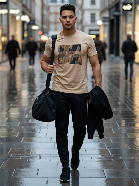 Adro Men’s Regular Fit T-Shirt – Abstract Camo Lines Design | 180 GSM Cotton Lycra Casual Half Sleeve Round Neck Graphic Tee