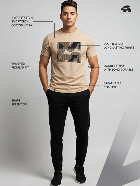 Adro Men’s Regular Fit T-Shirt – Abstract Camo Lines Design | 180 GSM Cotton Lycra Casual Half Sleeve Round Neck Graphic Tee