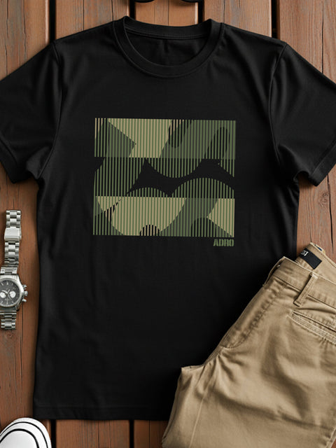 Adro Men’s Regular Fit T-Shirt – Abstract Camo Lines Design | 180 GSM Cotton Lycra Casual Half Sleeve Round Neck Graphic Tee