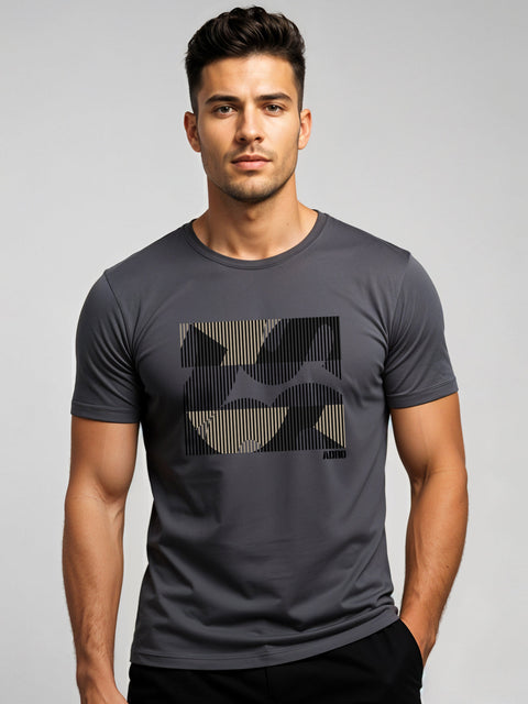 Adro Men’s Regular Fit T-Shirt – Abstract Camo Lines Design | 180 GSM Cotton Lycra Casual Half Sleeve Round Neck Graphic Tee
