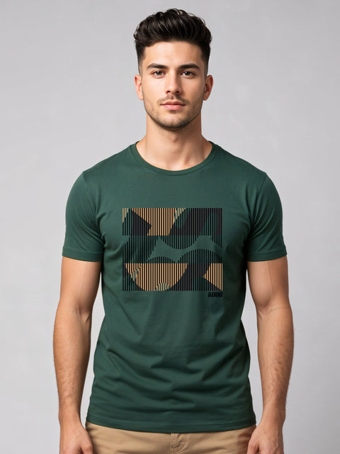 Adro Men’s Regular Fit T-Shirt – Abstract Camo Lines Design | 180 GSM Cotton Lycra Casual Half Sleeve Round Neck Graphic Tee