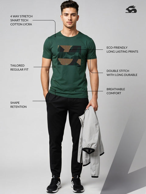 Adro Men’s Regular Fit T-Shirt – Abstract Camo Lines Design | 180 GSM Cotton Lycra Casual Half Sleeve Round Neck Graphic Tee