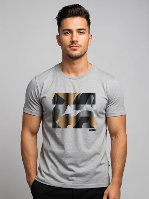 Adro Men’s Regular Fit T-Shirt – Abstract Camo Lines Design | 180 GSM Cotton Lycra Casual Half Sleeve Round Neck Graphic Tee