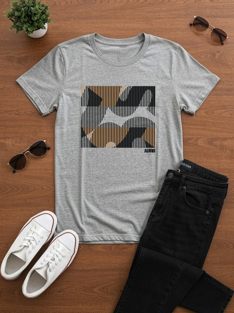 Adro Men’s Regular Fit T-Shirt – Abstract Camo Lines Design | 180 GSM Cotton Lycra Casual Half Sleeve Round Neck Graphic Tee