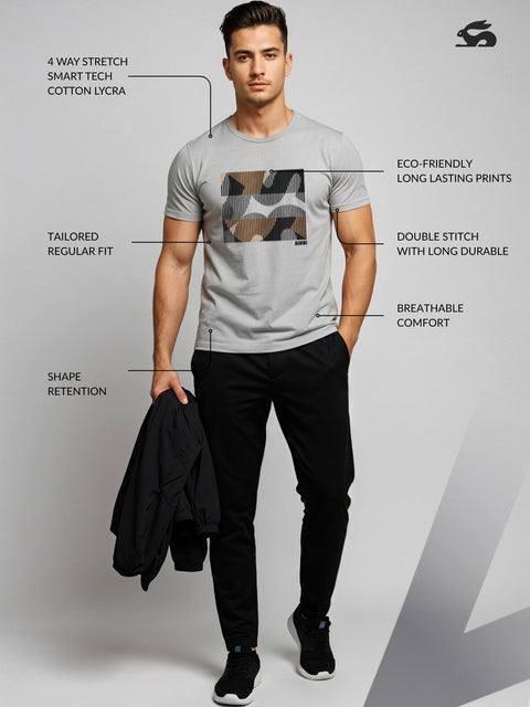 Adro Men’s Regular Fit T-Shirt – Abstract Camo Lines Design | 180 GSM Cotton Lycra Casual Half Sleeve Round Neck Graphic Tee