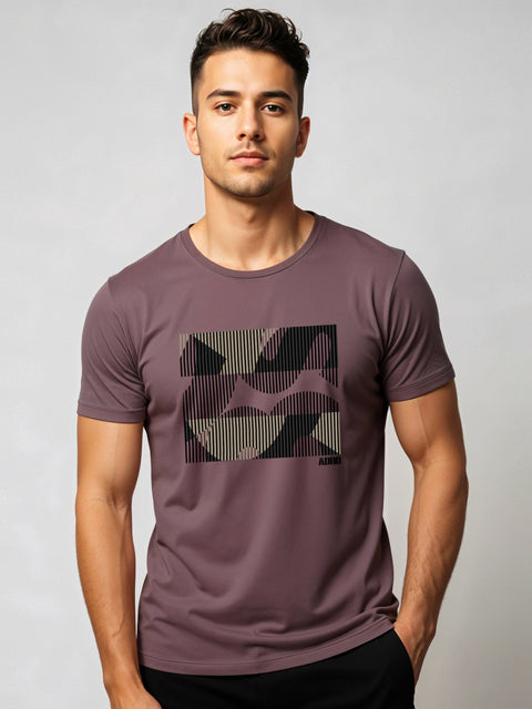 Adro Men’s Regular Fit T-Shirt – Abstract Camo Lines Design | 180 GSM Cotton Lycra Casual Half Sleeve Round Neck Graphic Tee