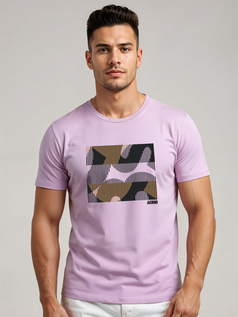 Adro Men’s Regular Fit T-Shirt – Abstract Camo Lines Design | 180 GSM Cotton Lycra Casual Half Sleeve Round Neck Graphic Tee