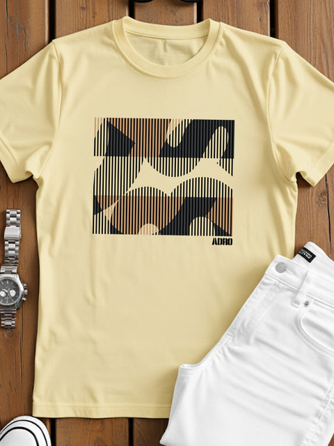 Adro Men’s Regular Fit T-Shirt – Abstract Camo Lines Design | 180 GSM Cotton Lycra Casual Half Sleeve Round Neck Graphic Tee