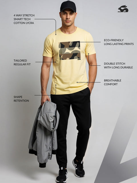 Adro Men’s Regular Fit T-Shirt – Abstract Camo Lines Design | 180 GSM Cotton Lycra Casual Half Sleeve Round Neck Graphic Tee