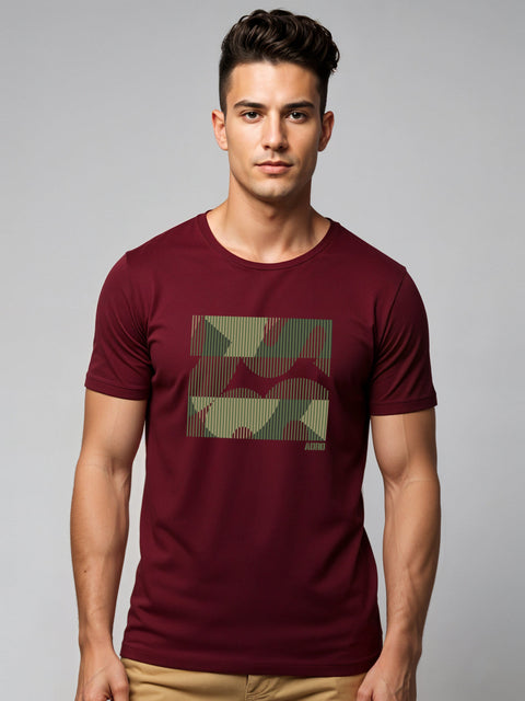 Adro Men’s Regular Fit T-Shirt – Abstract Camo Lines Design | 180 GSM Cotton Lycra Casual Half Sleeve Round Neck Graphic Tee