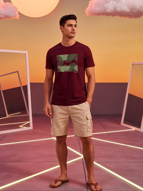 Adro Men’s Regular Fit T-Shirt – Abstract Camo Lines Design | 180 GSM Cotton Lycra Casual Half Sleeve Round Neck Graphic Tee
