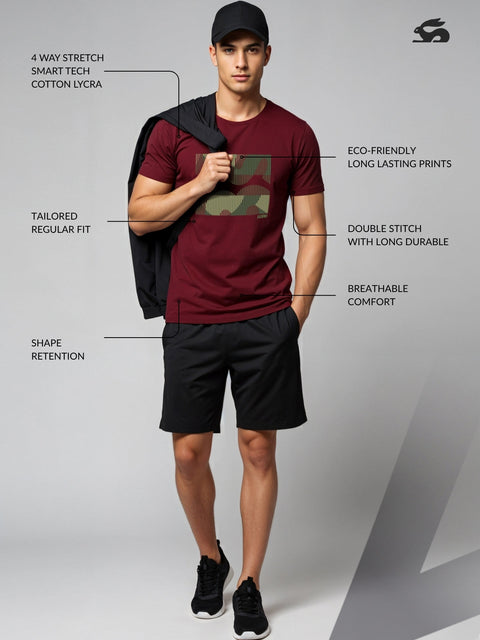 Adro Men’s Regular Fit T-Shirt – Abstract Camo Lines Design | 180 GSM Cotton Lycra Casual Half Sleeve Round Neck Graphic Tee