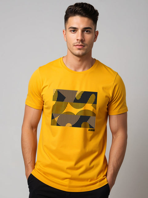 Adro Men’s Regular Fit T-Shirt – Abstract Camo Lines Design | 180 GSM Cotton Lycra Casual Half Sleeve Round Neck Graphic Tee