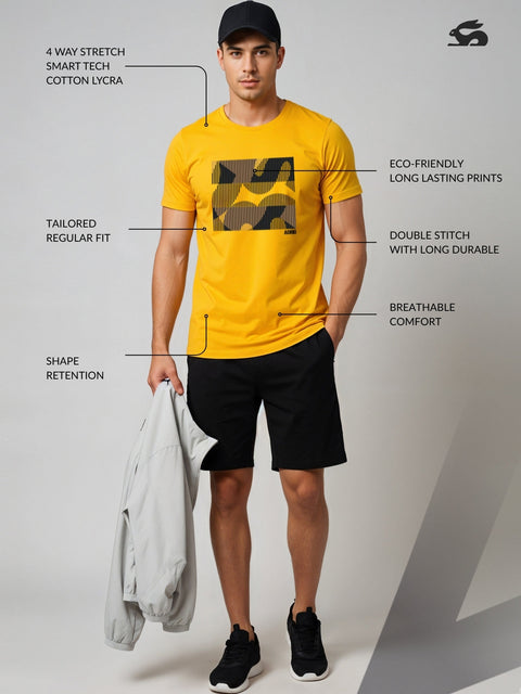 Adro Men’s Regular Fit T-Shirt – Abstract Camo Lines Design | 180 GSM Cotton Lycra Casual Half Sleeve Round Neck Graphic Tee