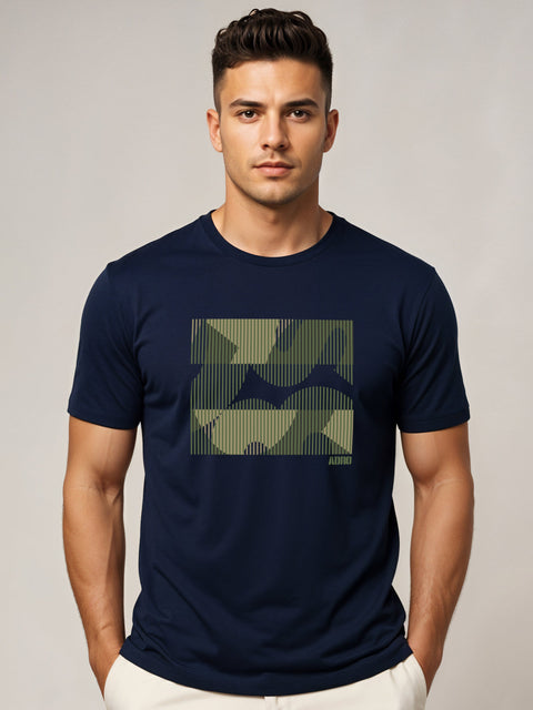 Adro Men’s Regular Fit T-Shirt – Abstract Camo Lines Design | 180 GSM Cotton Lycra Casual Half Sleeve Round Neck Graphic Tee