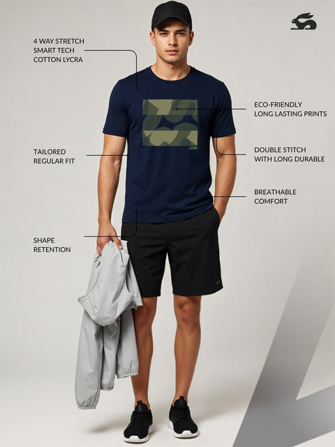 Adro Men’s Regular Fit T-Shirt – Abstract Camo Lines Design | 180 GSM Cotton Lycra Casual Half Sleeve Round Neck Graphic Tee