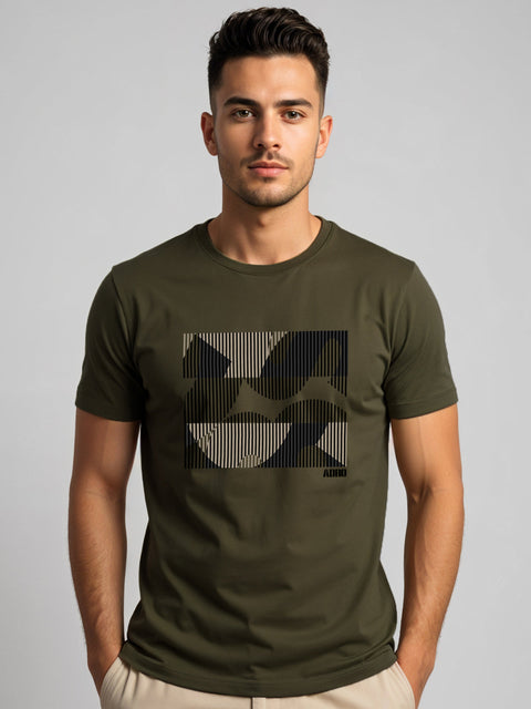 Adro Men’s Regular Fit T-Shirt – Abstract Camo Lines Design | 180 GSM Cotton Lycra Casual Half Sleeve Round Neck Graphic Tee