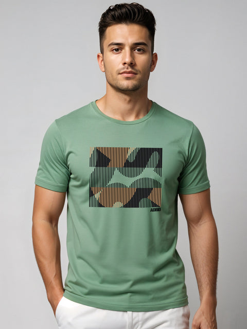 Adro Men’s Regular Fit T-Shirt – Abstract Camo Lines Design | 180 GSM Cotton Lycra Casual Half Sleeve Round Neck Graphic Tee