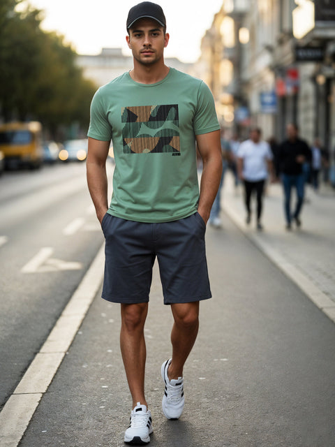 Adro Men’s Regular Fit T-Shirt – Abstract Camo Lines Design | 180 GSM Cotton Lycra Casual Half Sleeve Round Neck Graphic Tee
