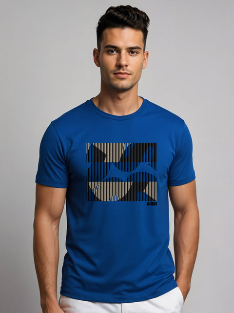 Adro Men’s Regular Fit T-Shirt – Abstract Camo Lines Design | 180 GSM Cotton Lycra Casual Half Sleeve Round Neck Graphic Tee