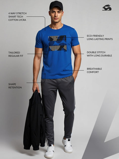 Adro Men’s Regular Fit T-Shirt – Abstract Camo Lines Design | 180 GSM Cotton Lycra Casual Half Sleeve Round Neck Graphic Tee
