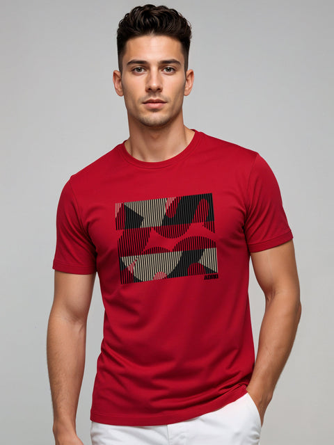 Adro Men’s Regular Fit T-Shirt – Abstract Camo Lines Design | 180 GSM Cotton Lycra Casual Half Sleeve Round Neck Graphic Tee