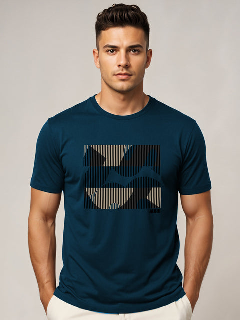 Adro Men’s Regular Fit T-Shirt – Abstract Camo Lines Design | 180 GSM Cotton Lycra Casual Half Sleeve Round Neck Graphic Tee