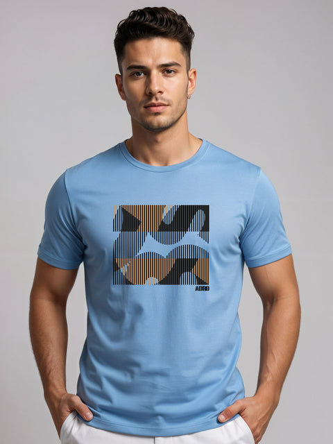 Adro Men’s Regular Fit T-Shirt – Abstract Camo Lines Design | 180 GSM Cotton Lycra Casual Half Sleeve Round Neck Graphic Tee