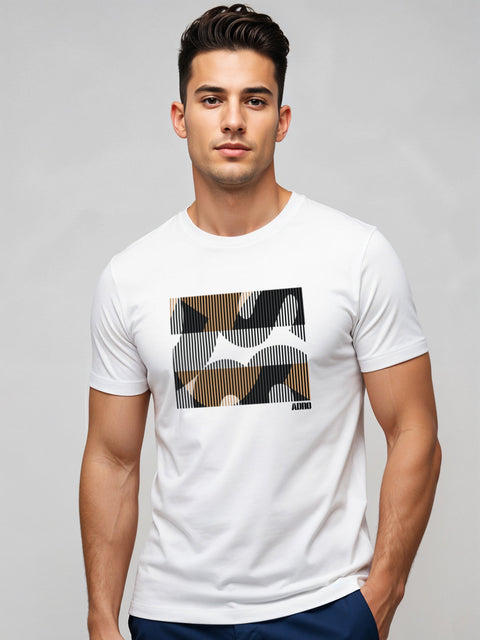 Adro Men’s Regular Fit T-Shirt – Abstract Camo Lines Design | 180 GSM Cotton Lycra Casual Half Sleeve Round Neck Graphic Tee